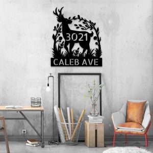 Personalized Deer Tree Arch Flower Address Sign House Number Plaque Custom Metal Sign