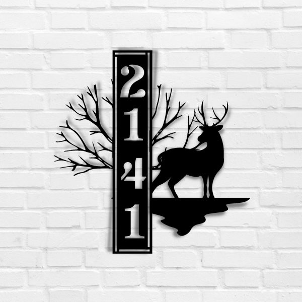 Personalized Deer Tree Vertical Address Sign House Number Plaque Custom Metal Sign