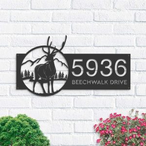 Personalized Deer Wild Life Mountain Forest Address Sign House Number Plaque Custom Metal Sign