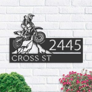 Personalized Dirtbike Motocross Rider Mountain Climbing Address Sign House Number Plaque Custom Metal Sign 1