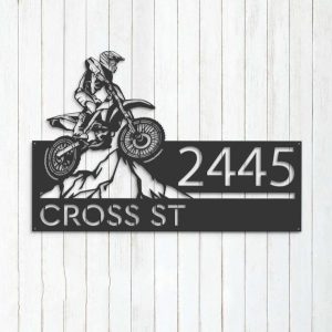 Personalized Dirtbike Motocross Rider Mountain Climbing Address Sign House Number Plaque Custom Metal Sign