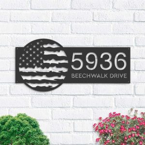 Personalized Distressed USA Flag Patriotic Address Sign House Number Plaque Custom Metal Sign 1