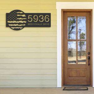 Personalized Distressed USA Flag Patriotic Address Sign House Number Plaque Custom Metal Sign 3