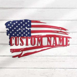 Personalized Distressed USA Flag Sign Independence Day Veteran Day Patriotic Decor Custom Metal Sign 1