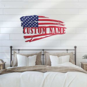 Personalized Distressed USA Flag Sign Independence Day Veteran Day Patriotic Decor Custom Metal Sign 3