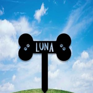 Personalized Dog Bone Paw Prints Memorial Sign Yard Stakes Grave Marker Cemetery Decor Custom Metal Sign 3