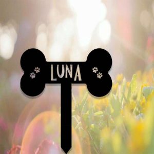 Personalized Dog Bone Paw Prints Memorial Sign Yard Stakes Grave Marker Cemetery Decor Custom Metal Sign 4