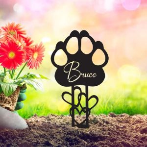 Personalized Dog Cat Paw Memorial Sign Yard Stakes Pet Grave Marker Cemetery Decor Custom Metal Sign 1