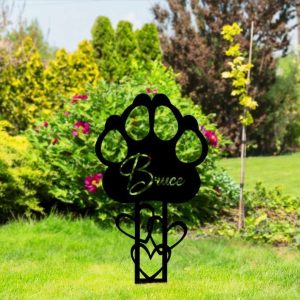 Personalized Dog Cat Paw Memorial Sign Yard Stakes Pet Grave Marker Cemetery Decor Custom Metal Sign 2