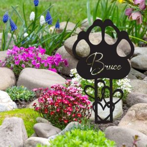 Personalized Dog Cat Paw Memorial Sign Yard Stakes Pet Grave Marker Cemetery Decor Custom Metal Sign 4