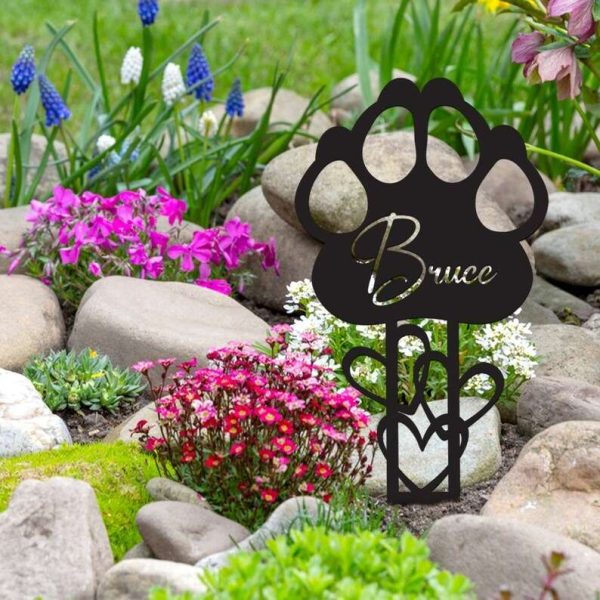 Personalized Dog Cat Paw Memorial Sign Yard Stakes Pet Grave Marker Cemetery Decor Custom Metal Sign