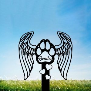 Personalized Dog Cat Paw Print With Wings Memorial Sign In Loving Memory Yard Stakes Pet Grave Marker Cemetery Decor Custom Metal Sign 1