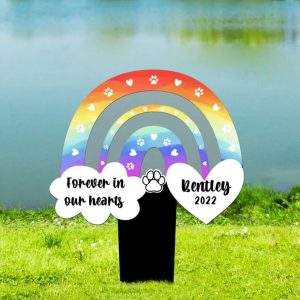 Personalized Dog Cat Rainbow Memorial Sign Yard Stakes Pet Grave Marker Cemetery Decor Custom Metal Sign 1