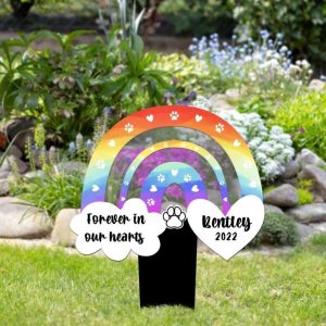 Personalized Dog Cat Rainbow Memorial Sign Yard Stakes Pet Grave Marker Cemetery Decor Custom Metal Sign 4