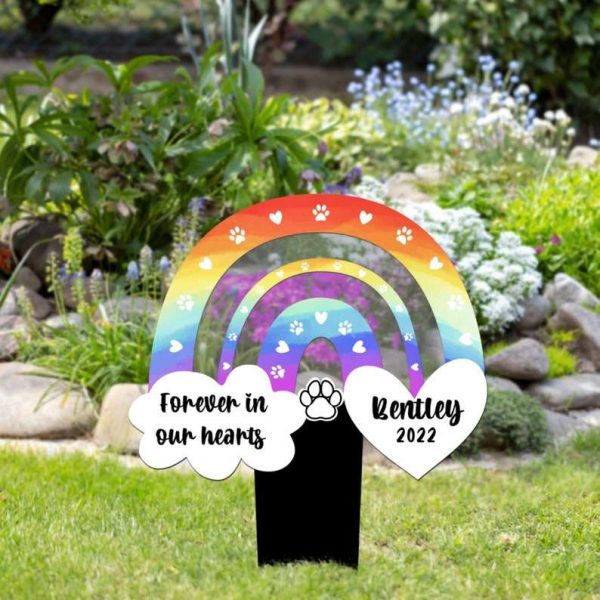 Personalized Dog Cat Rainbow Memorial Sign Yard Stakes Pet Grave Marker Cemetery Decor Custom Metal Sign