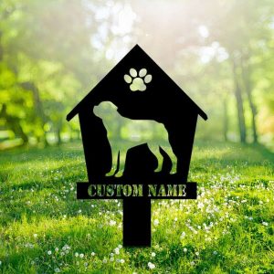 Personalized Dog House Pet Memorial Sign Yard Stakes Pet Grave Marker Cemetery Decor Custom Metal Sign 2