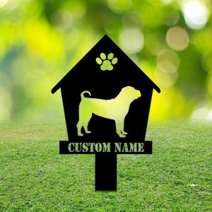 Personalized Dog House Pet Memorial Sign Yard Stakes Pet Grave Marker Cemetery Decor Custom Metal Sign 4