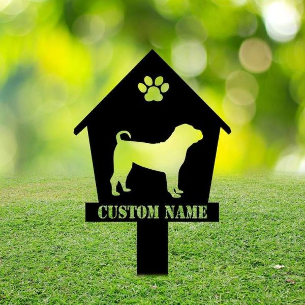 Personalized Dog House Pet Memorial Sign Yard Stakes Pet Grave Marker Cemetery Decor Custom Metal Sign