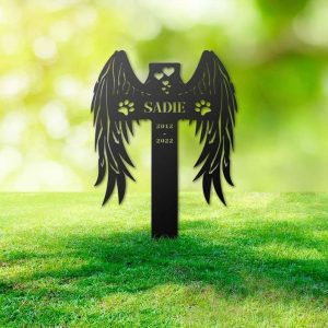 Personalized Dog Memorial Cross Sign Yard Stakes Grave Marker Cemetery Decor Custom Metal Sign 2