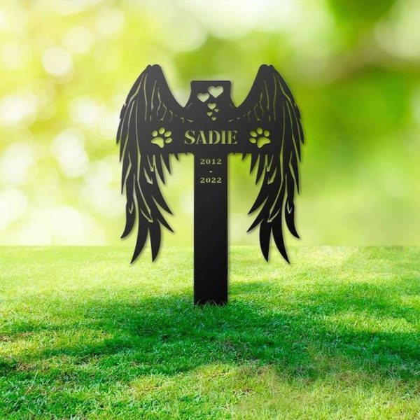 Personalized Dog Memorial Cross Sign Yard Stakes Grave Marker Cemetery Decor Custom Metal Sign