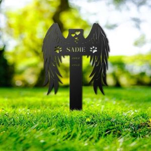 Personalized Dog Memorial Cross Sign Yard Stakes Grave Marker Cemetery Decor Custom Metal Sign 4