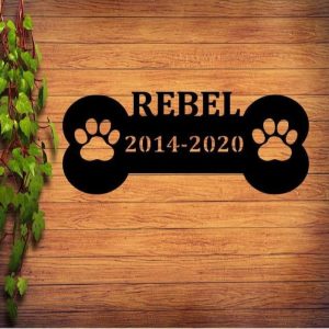 Personalized Dog Memorial Sign Dog Bone Grave Marker Cemetery Decor Custom Metal Sign