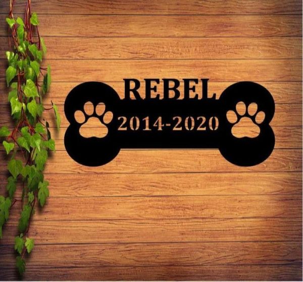 Personalized Dog Memorial Sign Dog Bone Grave Marker Cemetery Decor Custom Metal Sign