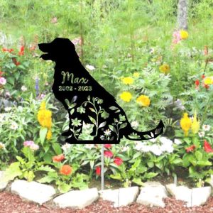 Personalized Dog Memorial Sign Floral Garden Yard Stakes Grave Marker Cemetery Decor Custom Metal Sign