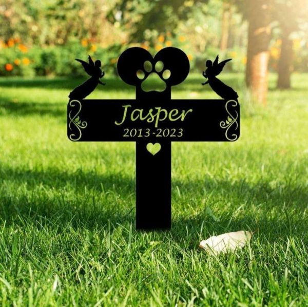 Personalized Dog Memorial Sign Yard Stakes Fairy Grave Marker Cemetery Decor Custom Metal Sign