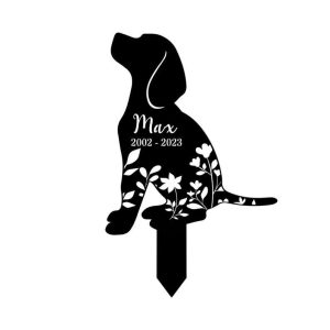 Personalized Dog Memorial Sign Yard Stakes Flower Beagle Grave Marker Cemetery Decor Custom Metal Sign 2