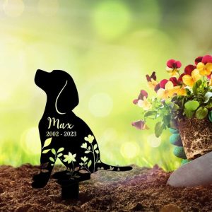 Personalized Dog Memorial Sign Yard Stakes Flower Beagle Grave Marker Cemetery Decor Custom Metal Sign 3