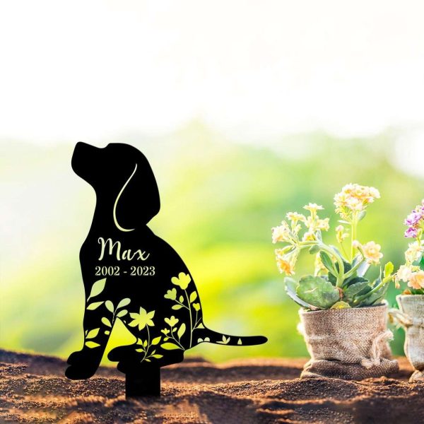 Personalized Dog Memorial Sign Yard Stakes Flower Beagle Grave Marker Cemetery Decor Custom Metal Sign