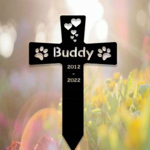 Personalized Dog Paw Prints Pet Memorial Sign Yard Stakes Grave Marker Cemetery Decor Custom Metal Sign 1