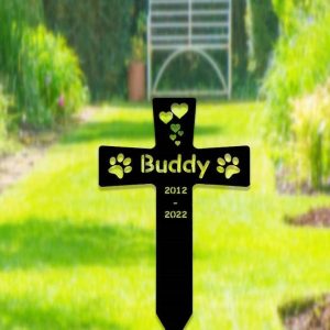 Personalized Dog Paw Prints Pet Memorial Sign Yard Stakes Grave Marker Cemetery Decor Custom Metal Sign 3