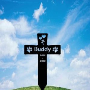 Personalized Dog Paw Prints Pet Memorial Sign Yard Stakes Grave Marker Cemetery Decor Custom Metal Sign 4