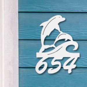 Personalized Dolphin with Baby Address Sign House Number Plaque Custom Metal Sign