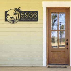 Personalized Dolphins Palm Trees Beach House Address Sign House Number Plaque Custom Metal Sign 3