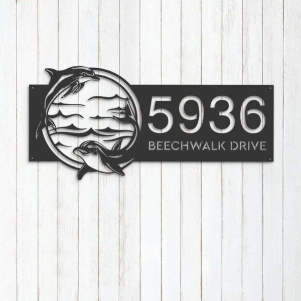 Personalized Dolphins Sea Life Animals Address Sign House Number Plaque Custom Metal Sign