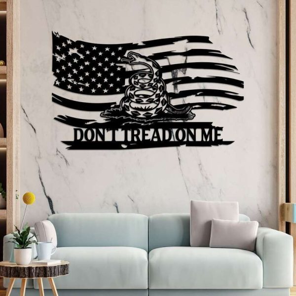 Personalized Don’t Tread On Me American Flag Sign Independence Day Veteran Day Patriotic Decor Custom Metal Sign