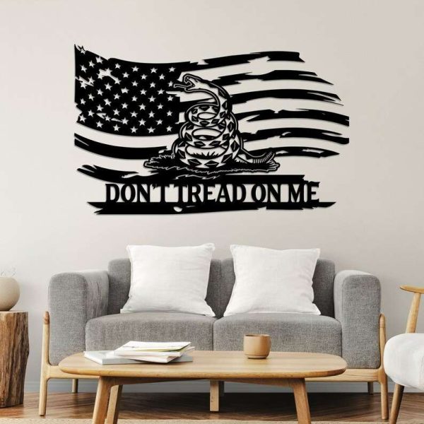 Personalized Don’t Tread On Me American Flag Sign Independence Day Veteran Day Patriotic Decor Custom Metal Sign