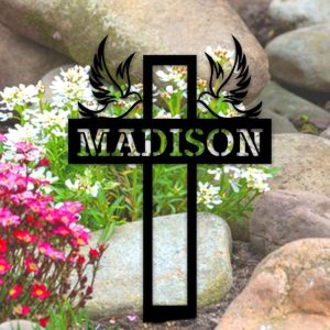 Personalized Dove Cross Memorial Sign Yard Stakes Dad Mom Grave Marker Cemetery Decor Custom Metal Sign