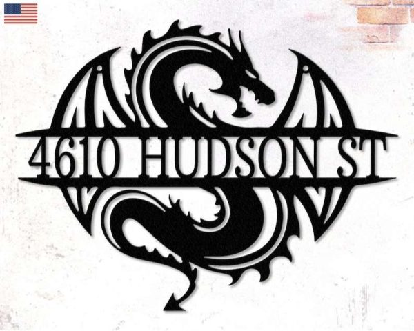 Personalized Dragon Family Name Address Sign House Number Plaque Custom Metal Sign