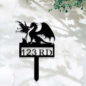 Personalized Dragon & Garden Fairy Address Sign House Number Plaque Custom Metal Sign