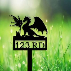 Personalized Dragon Garden Fairy Address Sign House Number Plaque Custom Metal Sign 2