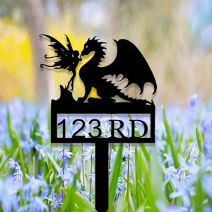 Personalized Dragon & Garden Fairy Address Sign House Number Plaque Custom Metal Sign