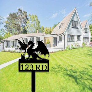 Personalized Dragon Garden Fairy Address Sign House Number Plaque Custom Metal Sign 4