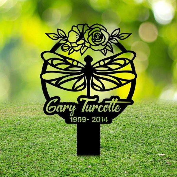 Personalized Dragonfly Memorial Garden Yard Stakes Grave Maker Decorative Custom Metal Sign Housewarming Gift