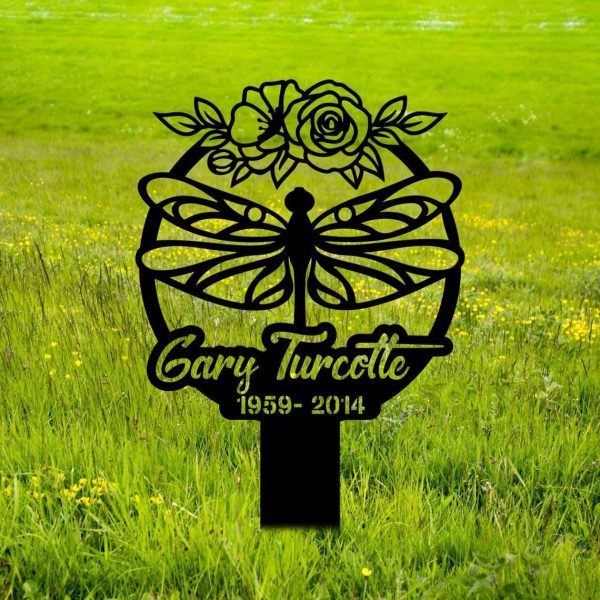 Personalized Dragonfly Memorial Garden Yard Stakes Grave Maker Decorative Custom Metal Sign Housewarming Gift