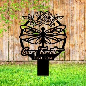 Personalized Dragonfly Memorial Garden Yard Stakes Grave Maker Decorative Custom Metal Sign Housewarming Gift