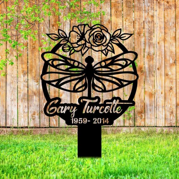 Personalized Dragonfly Memorial Garden Yard Stakes Grave Maker Decorative Custom Metal Sign Housewarming Gift